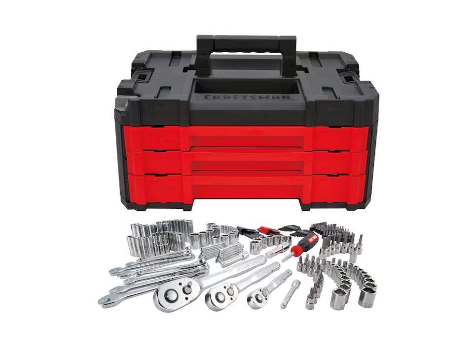 Craftsman 230-Piece Mechanics Tool Set and black and red carrying case on white background