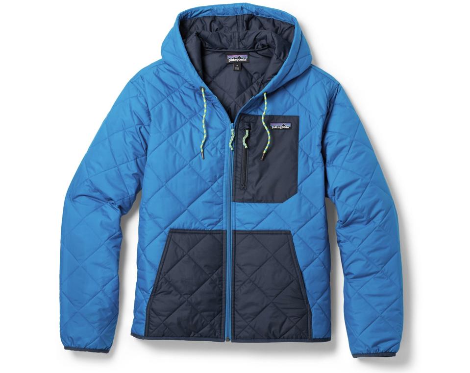 Patagonia Diamond Quilted Bomber Insulated Hoodie in the endless blue color