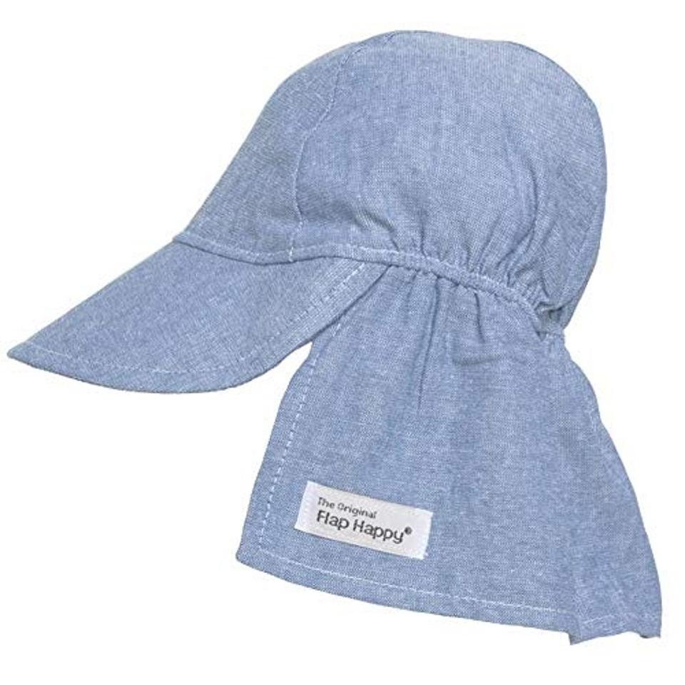 Flap Happy Baby Newborn Original Hat in chambray on a white background