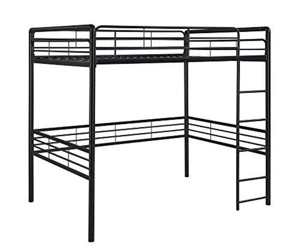 DHP Tommy Full Metal Loft Bed on a white background