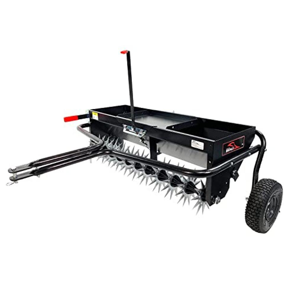 Best Fertilizer Spreader: Brinly AS2-40BH-P Tow Behind Combination Aerator Spreader with Weight Tray, 40-Inch, Flat Black