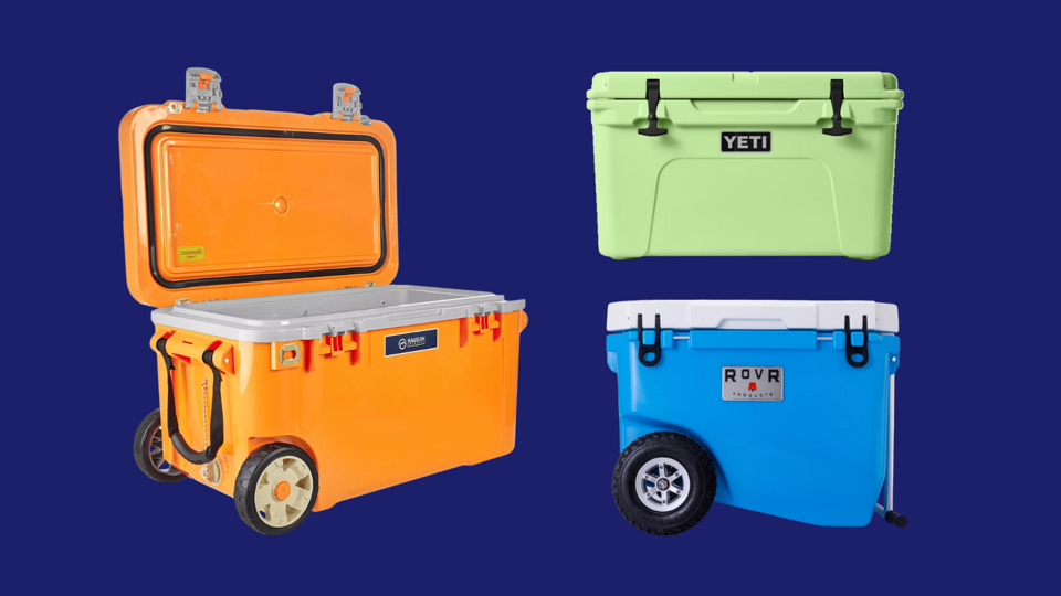 Three of the best coolers against a blue background.