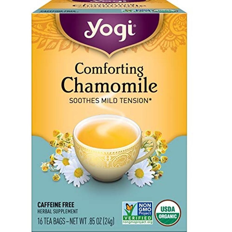 Yogi Tea Comforting Chamomile Tea on white background.