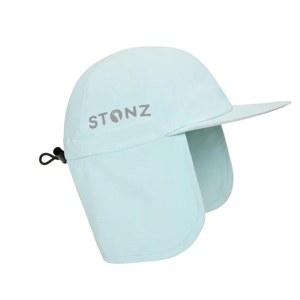 Stonz Baby and Kids' Sun Flap Cap in Haze Blue on a white background