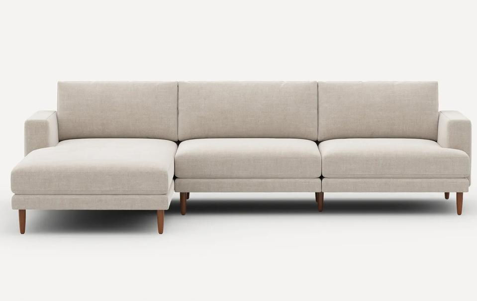 product shot of a Burrow Ember Chaise Sectional with the Georgia Clay fabric.