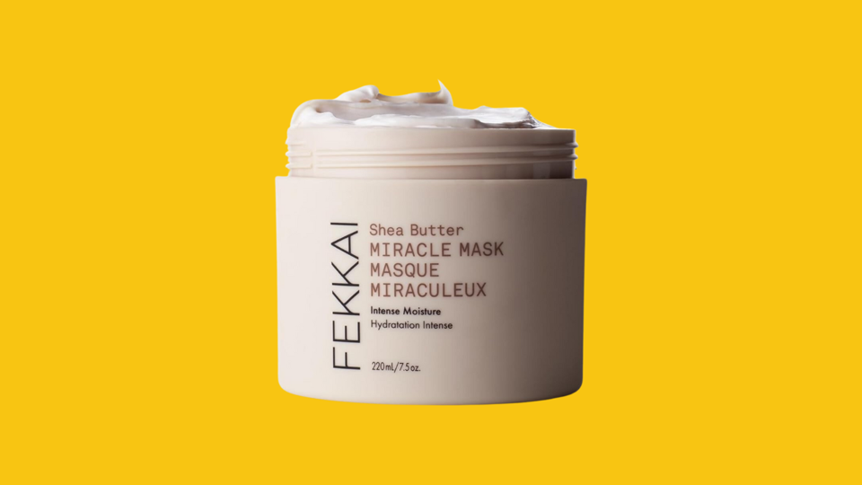 Fekkai’s Shea Butter Intense Miracle Mask on a yellow background.