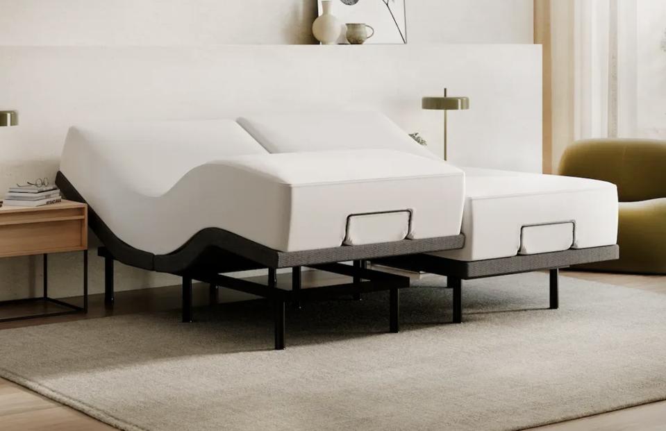 Split king mattresses on the split king Nectar Adjustable Bed Frame in a bedroom