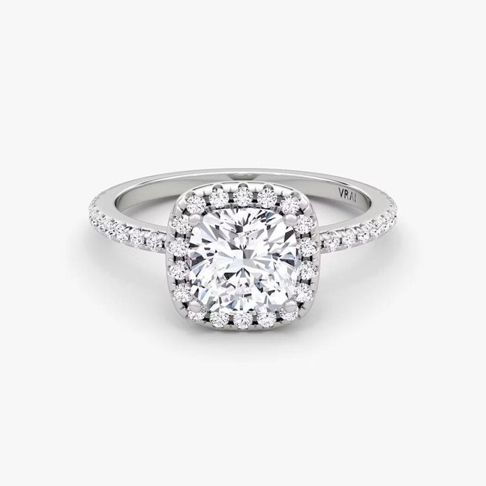 The Halo Cushion Engagement Ring in Platinum