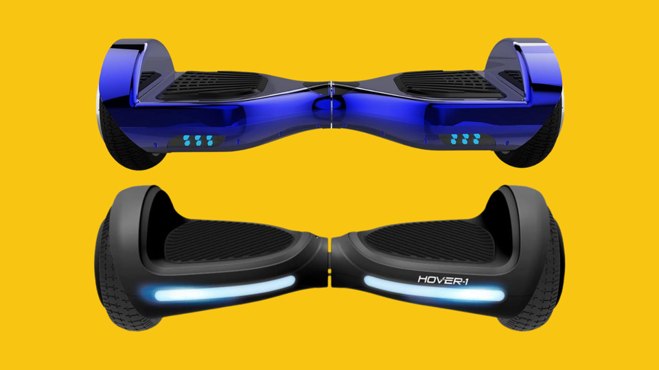 2 of the best hoverboards for kids on a yellow background