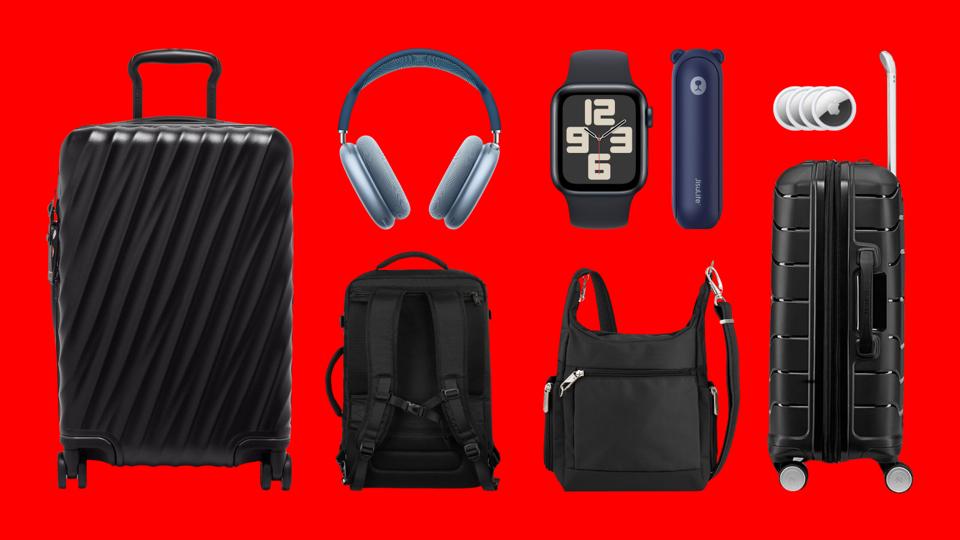 2 spinners 1 backpack 1 anti-theft crossbody airpods max applewatch on red background deals