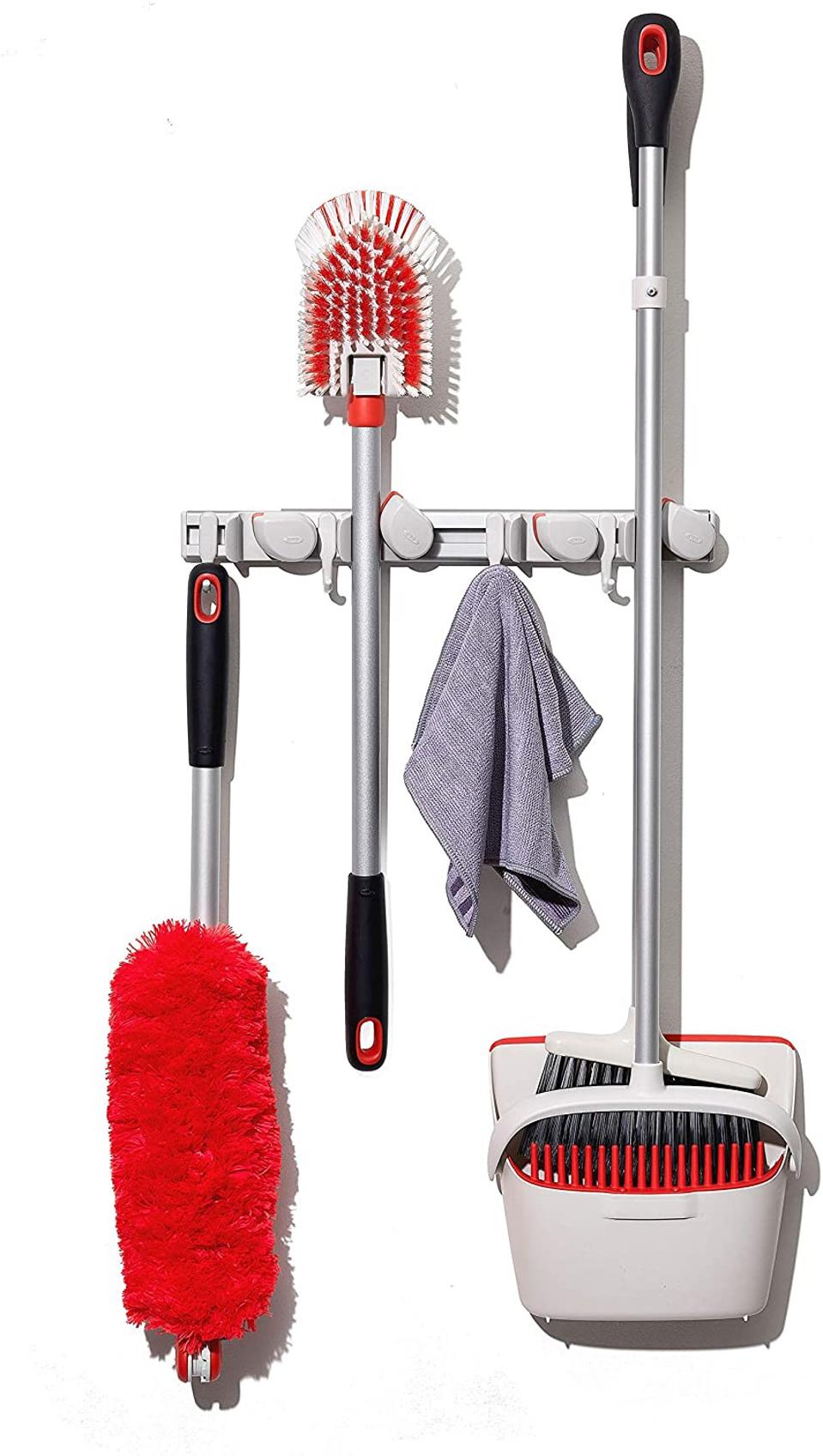 Pantry Organization: OXO Good Grips Wall-Mounted Mop and Broom Organizer