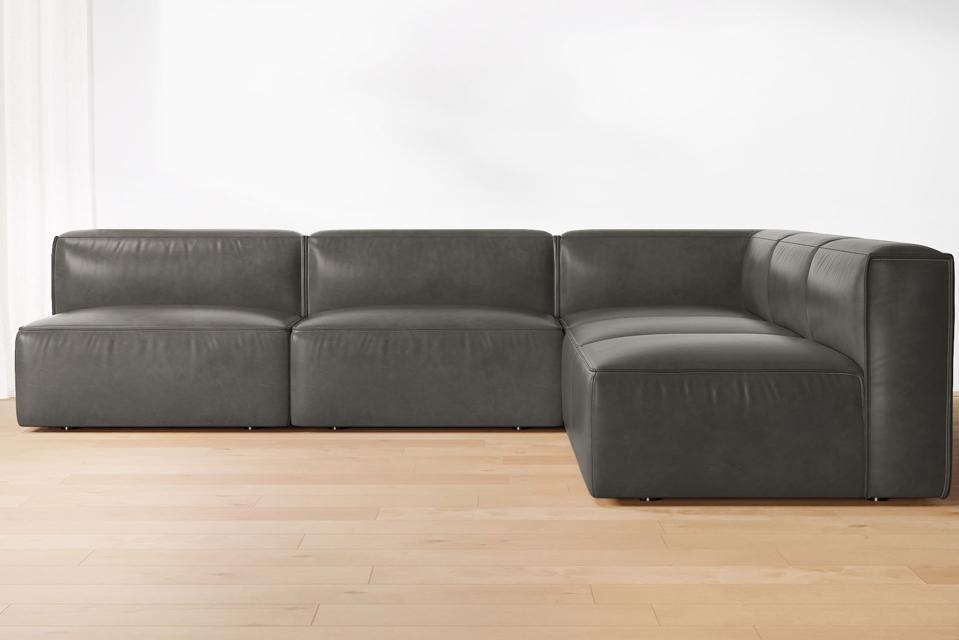 West Elm Remi Modular Leather 5-Piece Sectional in black