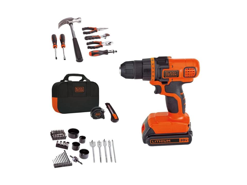 BLACK+DECKER 20V Max Drill & Home Tool Kit, 68 Piece (LDX120PK) on white background