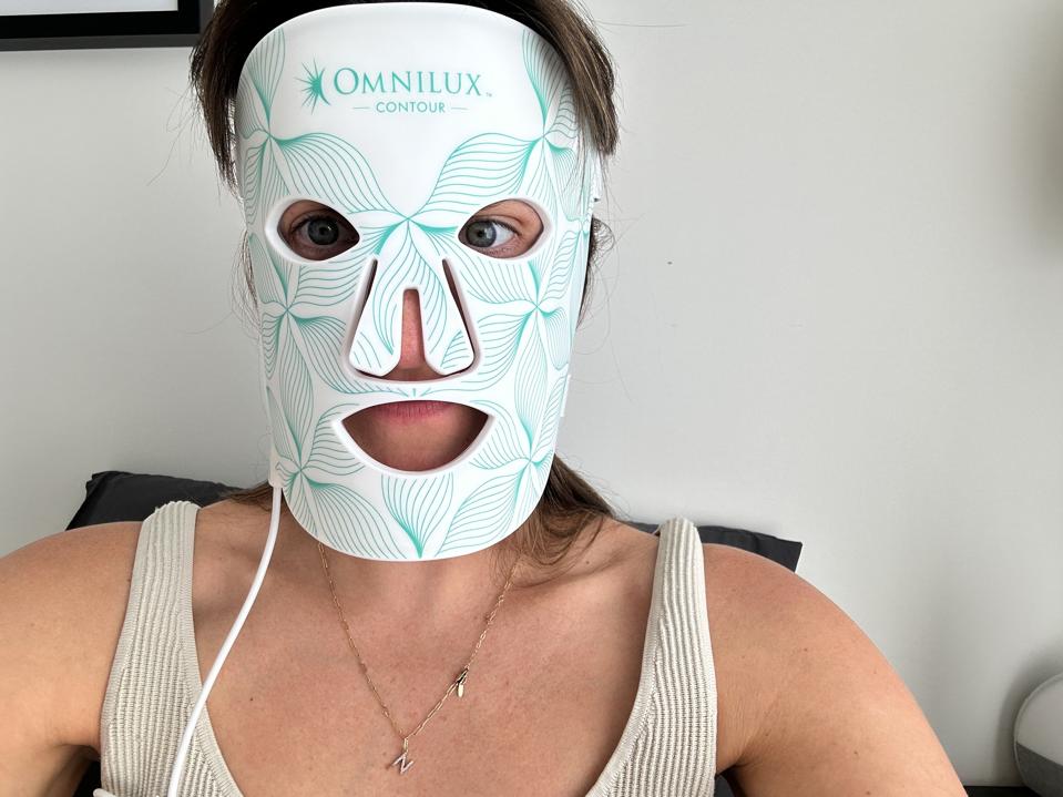 Victoria Moorhouse wearing Omnilux Contour Face mask