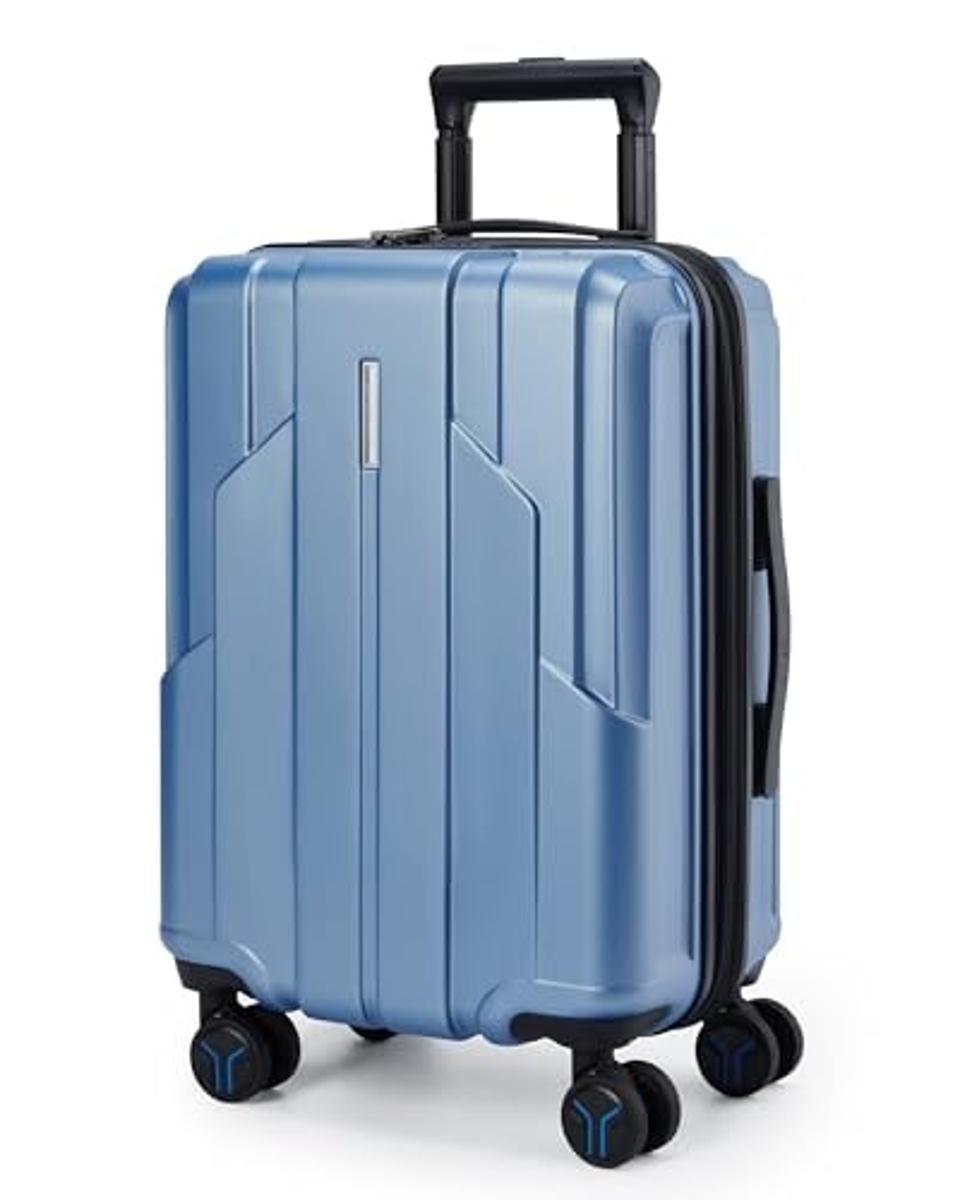 BAGSMART Carry On Luggage 22x14x9 Airline Approved, 1OO% PC in blue on white bg