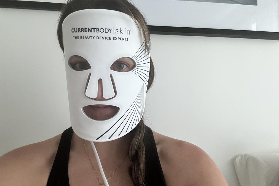 Victoria Moorhouse wearing the CurrentBody Skin LED Light Therapy Face Mask