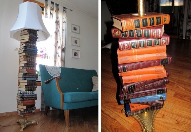 Lampadaire DIY - Livres réutilisés