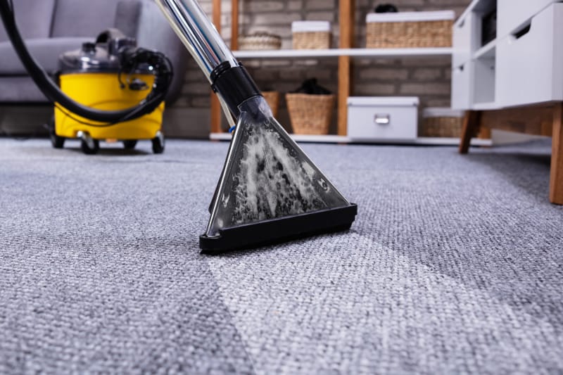 Une personne utilise un aspirateur à shampoing pour tapis pour nettoyer le tapis